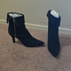 Neiman Marcus Black Suede Heeled Boots